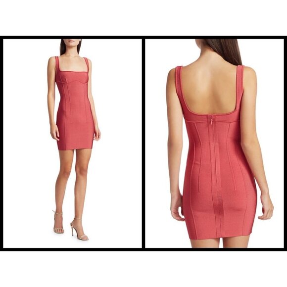 💕HERVE LEGER💕  Corset Seam Mini Bandage Dress ~ Burnt Rose XS Bodycon Cocktail - Picture 1 of 16